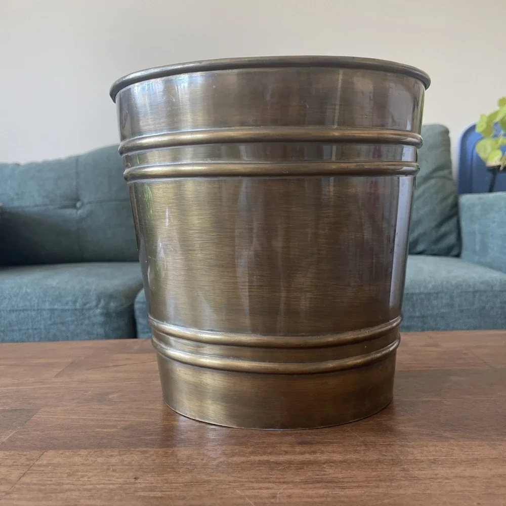 Vtg Eddie Bauer BRASS METAL‎ trash can waste paper basket office Bathroom Metal